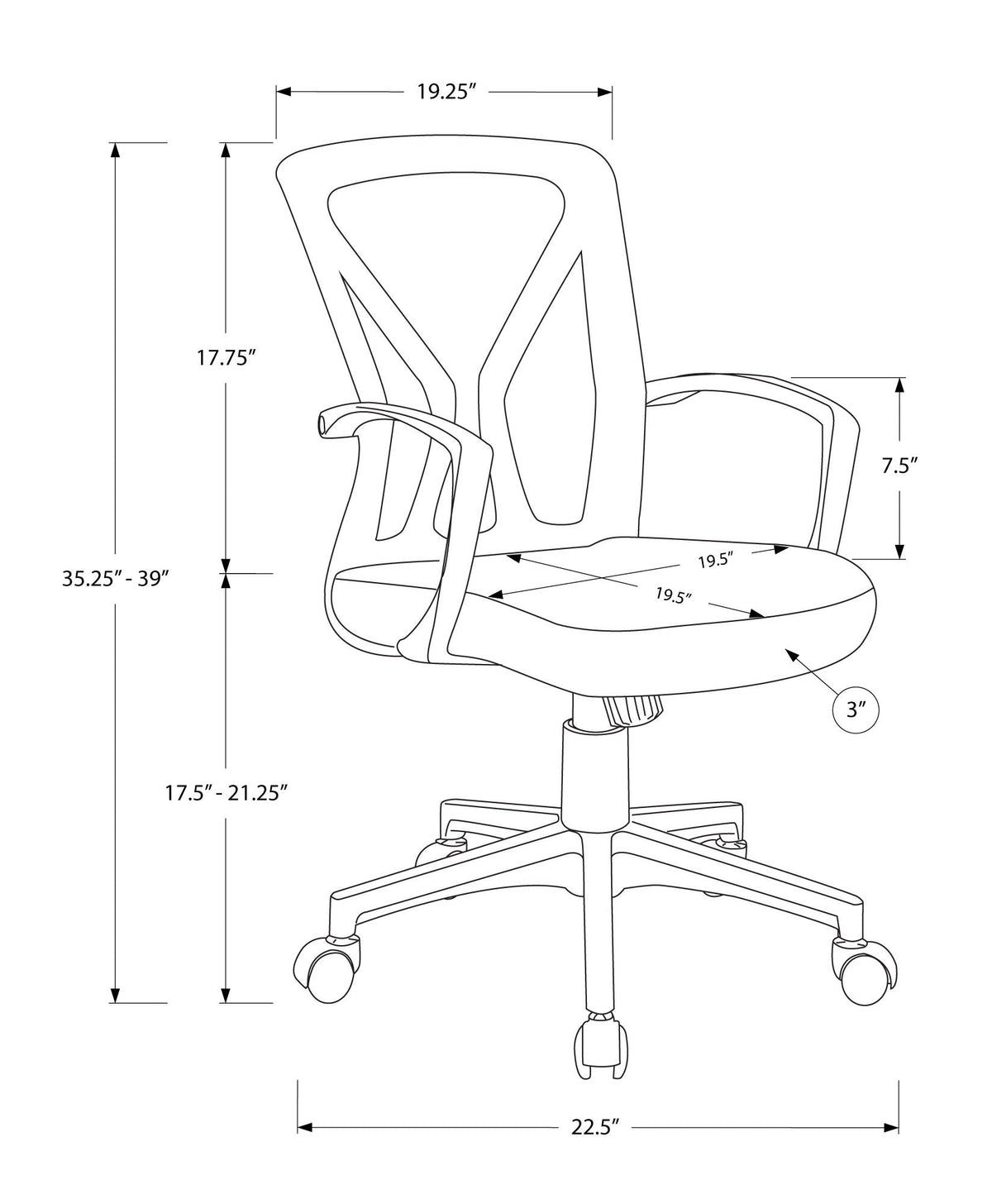 Adjustable Mid-Back Office Chair with Fixed Armrests