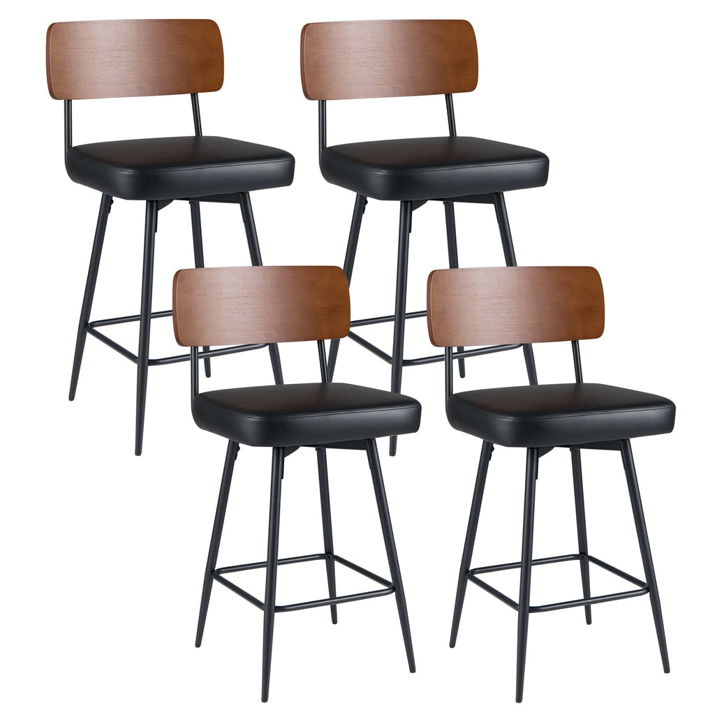 4-Piece Padded Counter-Height Swivel Bar Stools with Metal Legs