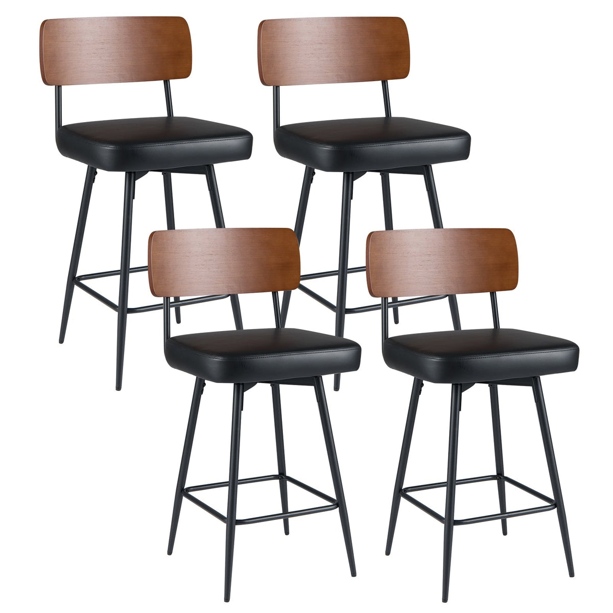 4-Piece Padded Counter-Height Swivel Bar Stools with Metal Legs