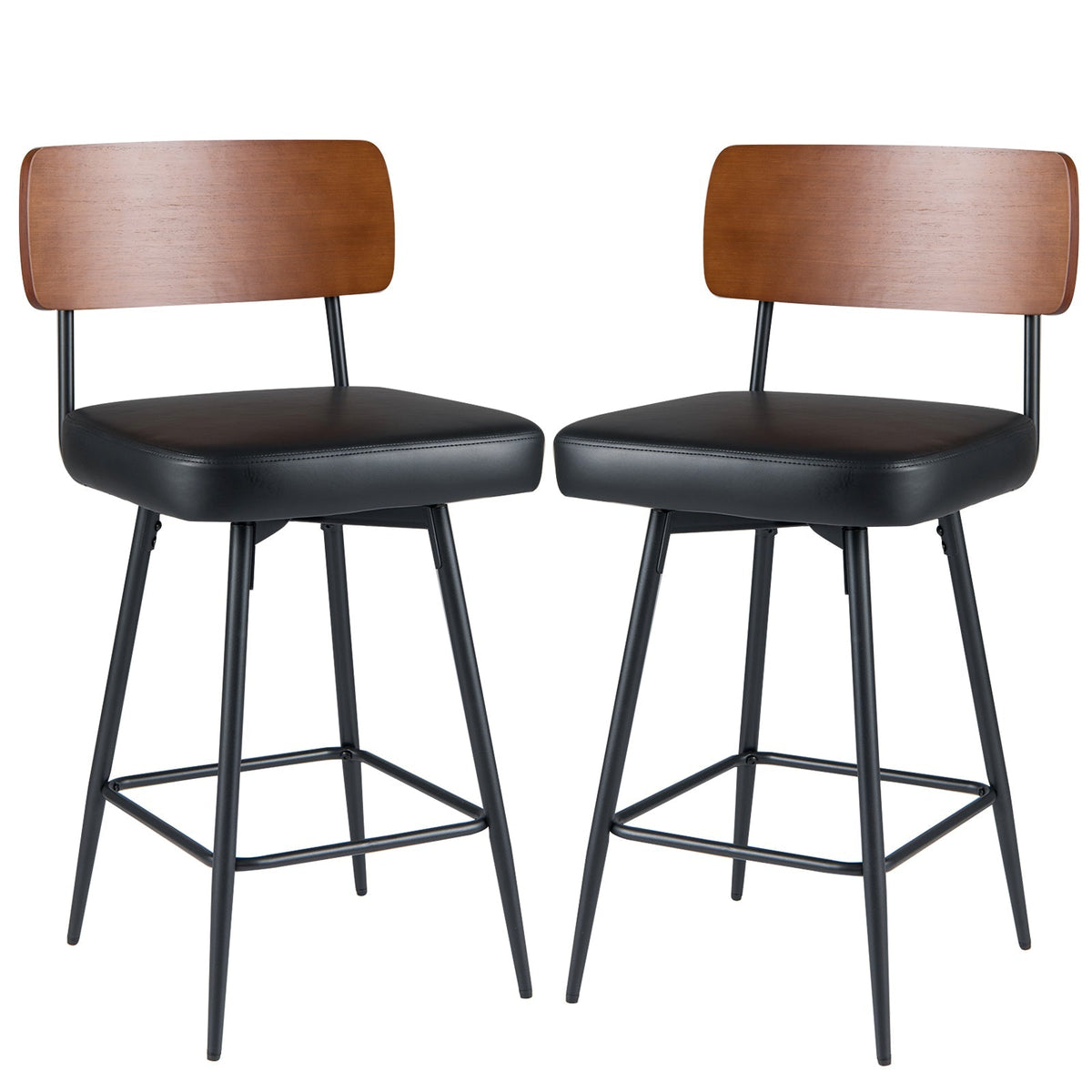2-Piece Padded Counter-Height Bar Stools with Metal Legs