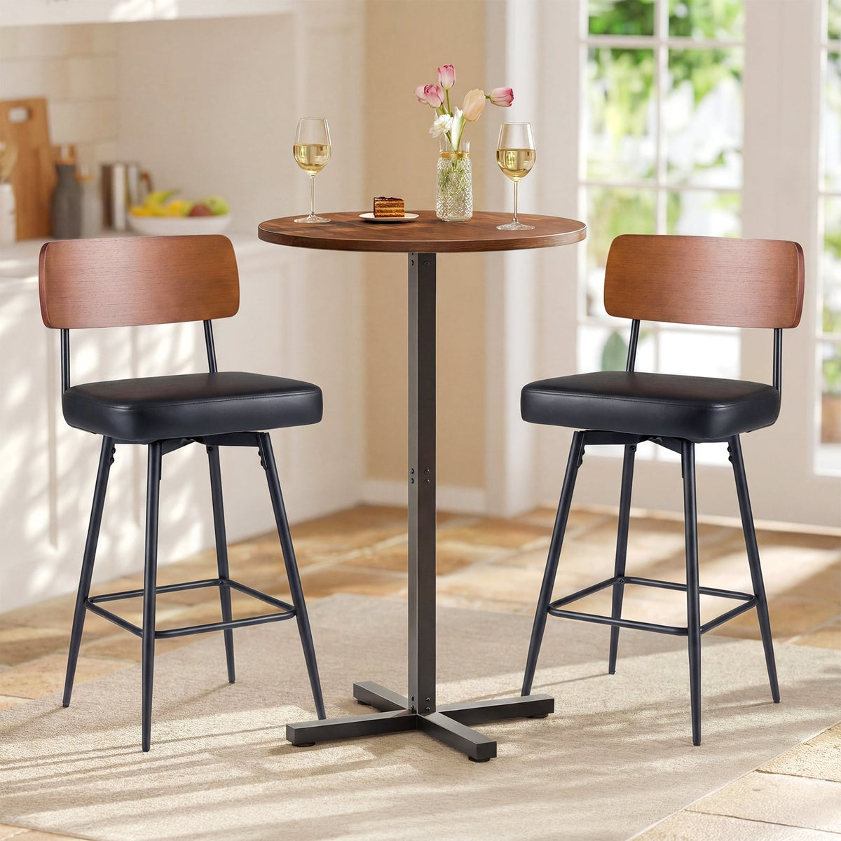 2-Piece Padded Counter-Height Bar Stools with Metal Legs