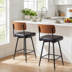2-Piece Padded Counter-Height Bar Stools with Metal Legs