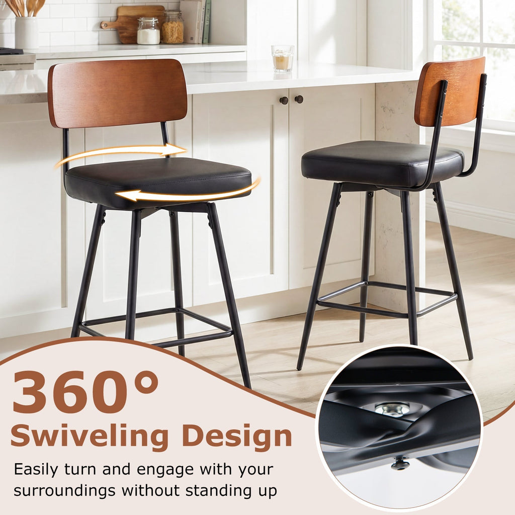 2-Piece Padded Counter-Height Bar Stools with Metal Legs