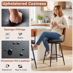 2-Piece Padded Counter-Height Bar Stools with Metal Legs
