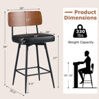 2-Piece Padded Counter-Height Bar Stools with Metal Legs