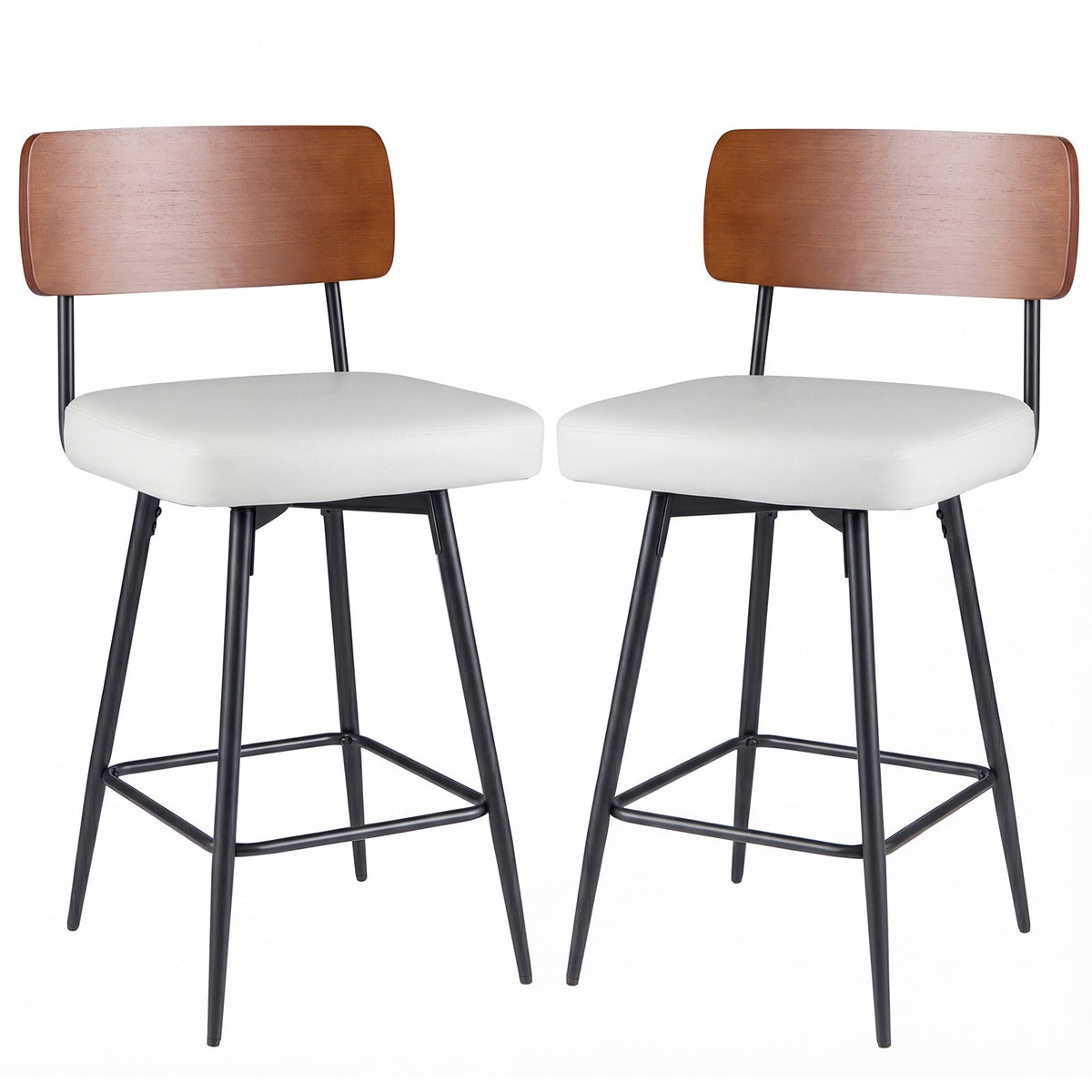 2-Piece Padded Counter-Height Bar Stools with Metal Legs