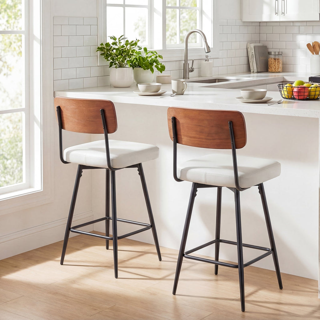 2-Piece Padded Counter-Height Bar Stools with Metal Legs