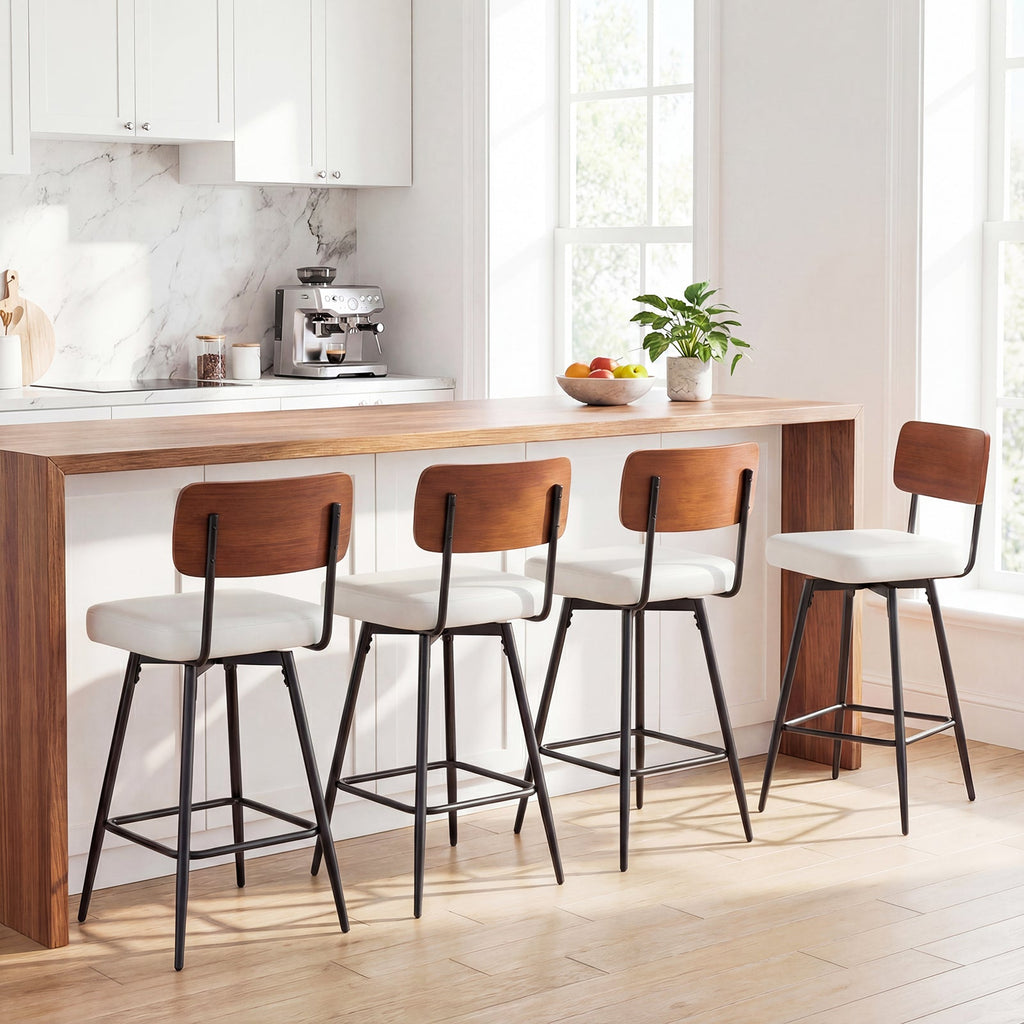 2-Piece Padded Counter-Height Bar Stools with Metal Legs