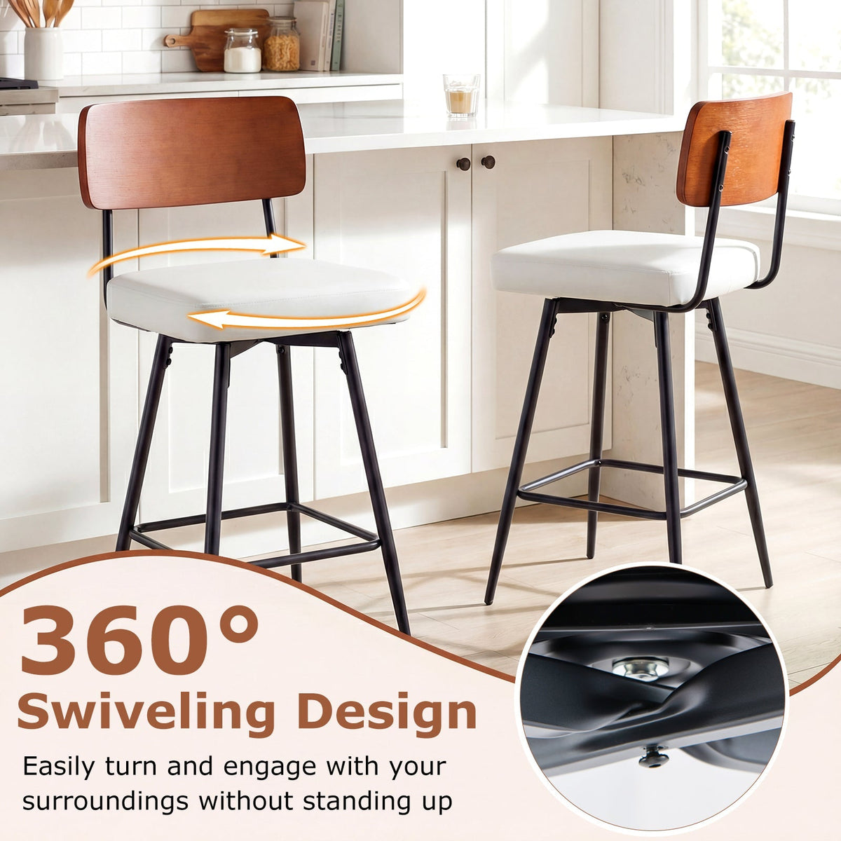 2-Piece Padded Counter-Height Bar Stools with Metal Legs