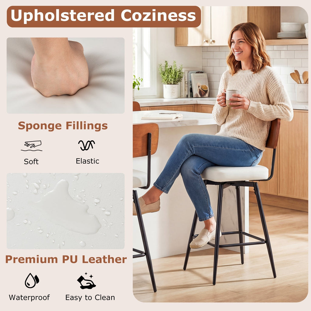 2-Piece Padded Counter-Height Bar Stools with Metal Legs