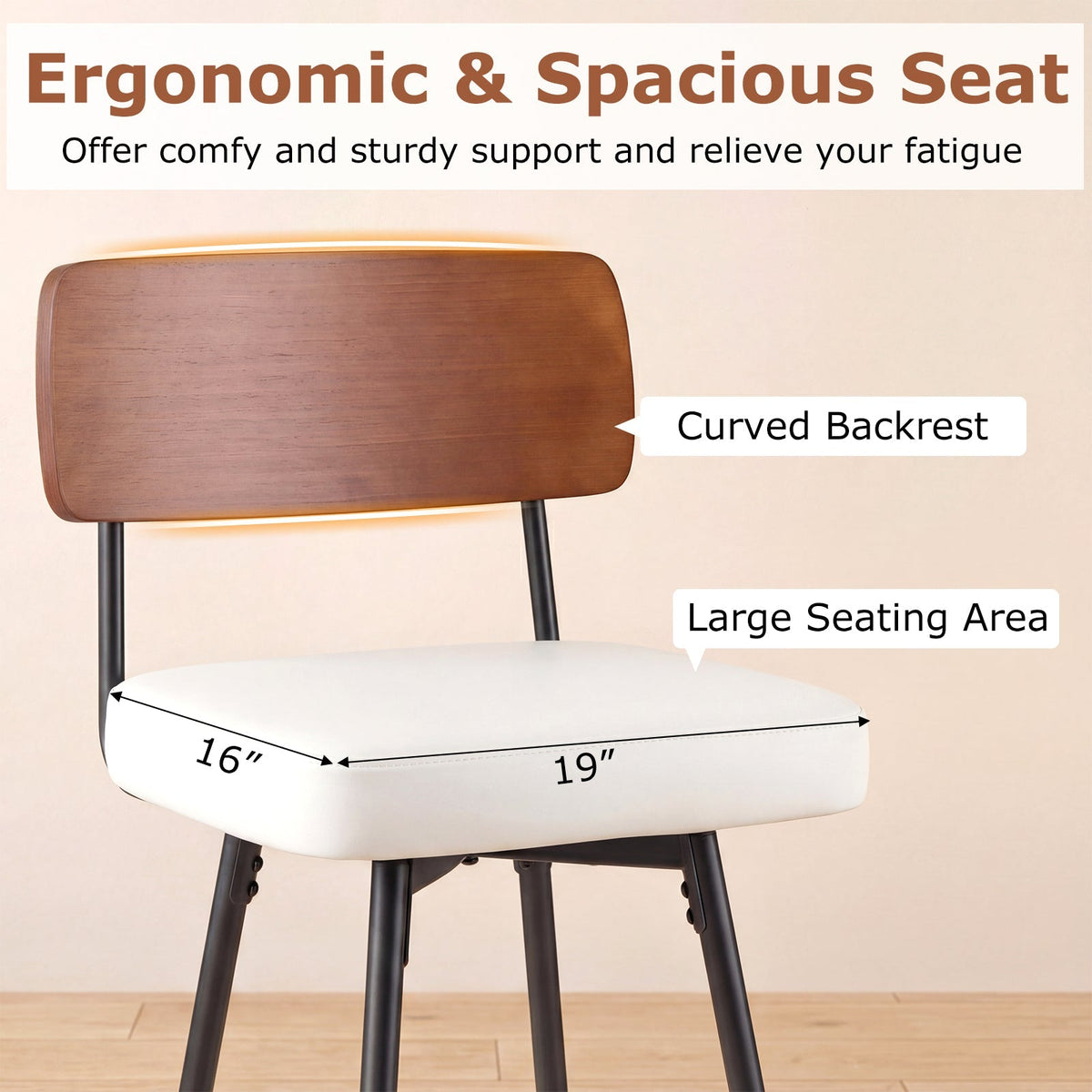 2-Piece Padded Counter-Height Bar Stools with Metal Legs