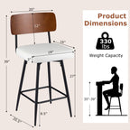 2-Piece Padded Counter-Height Bar Stools with Metal Legs