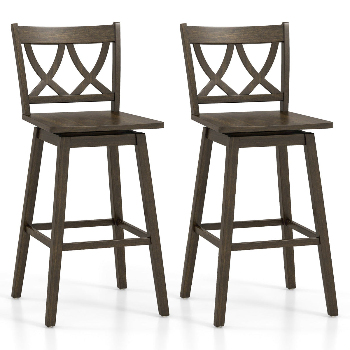 Wooden Bar Stool Set of 2 with Rubber Wood Frame