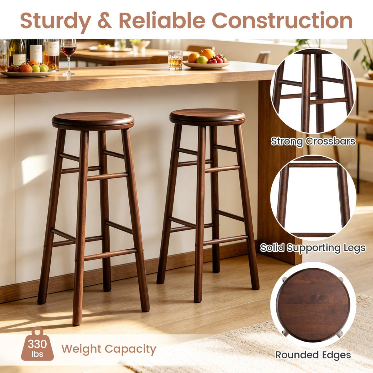 29" Swivel Bar Stools with Footrests - Set of 2