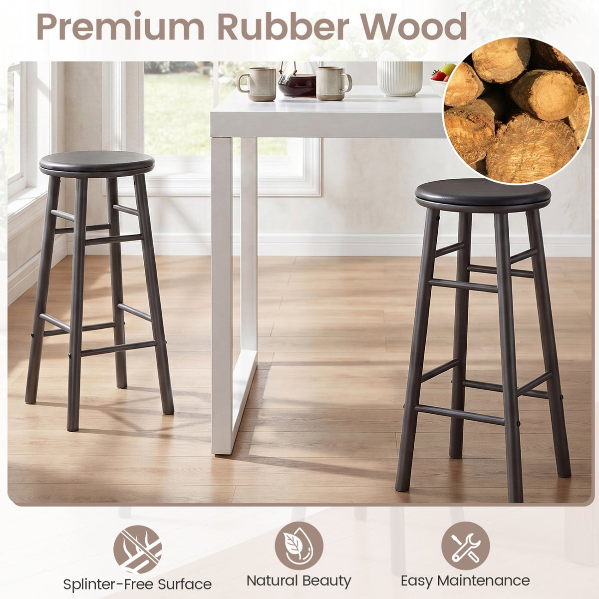 29" Swivel Bar Stools with Footrests - Set of 2