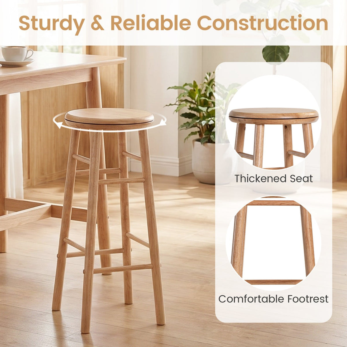 29" Swivel Bar Stools with Footrests - Set of 2