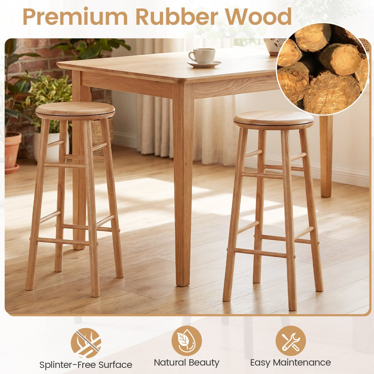 29" Swivel Bar Stools with Footrests - Set of 2
