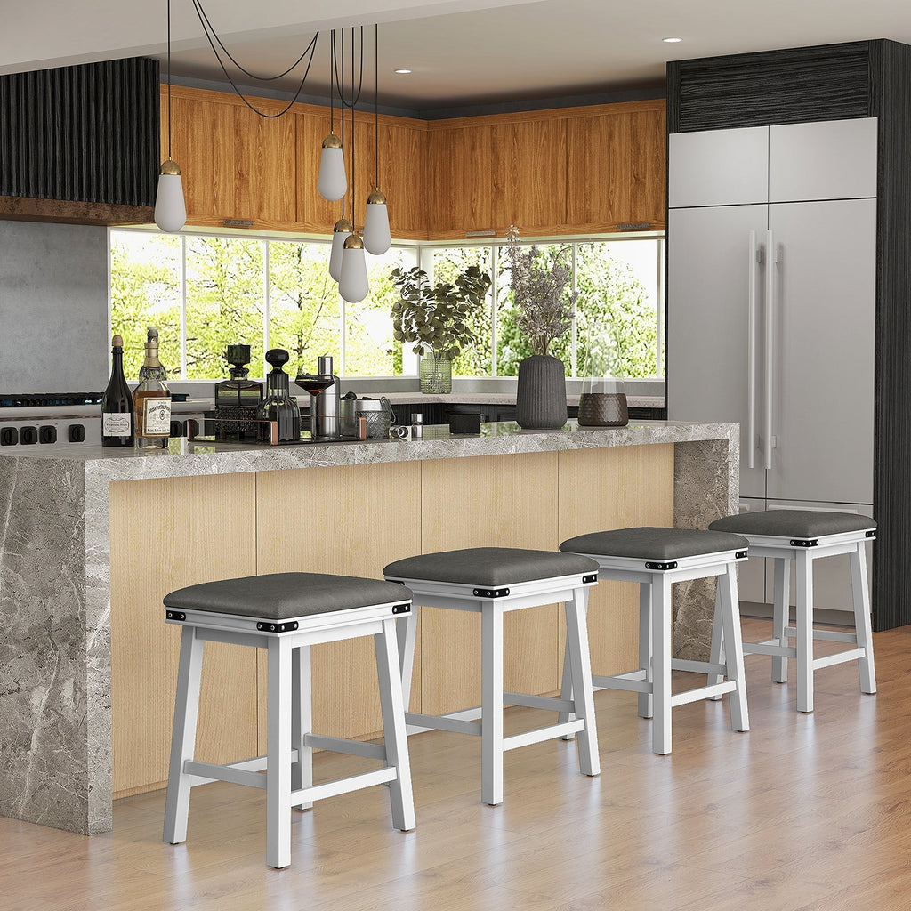 Set of 2 Dining Bar Stool with Acacia Wood Frame