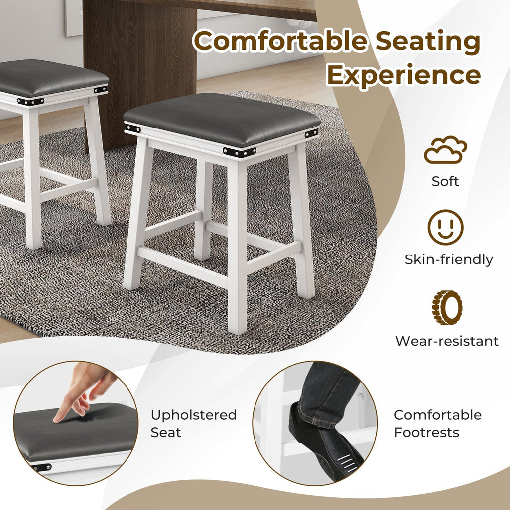 Set of 2 Dining Bar Stool with Acacia Wood Frame