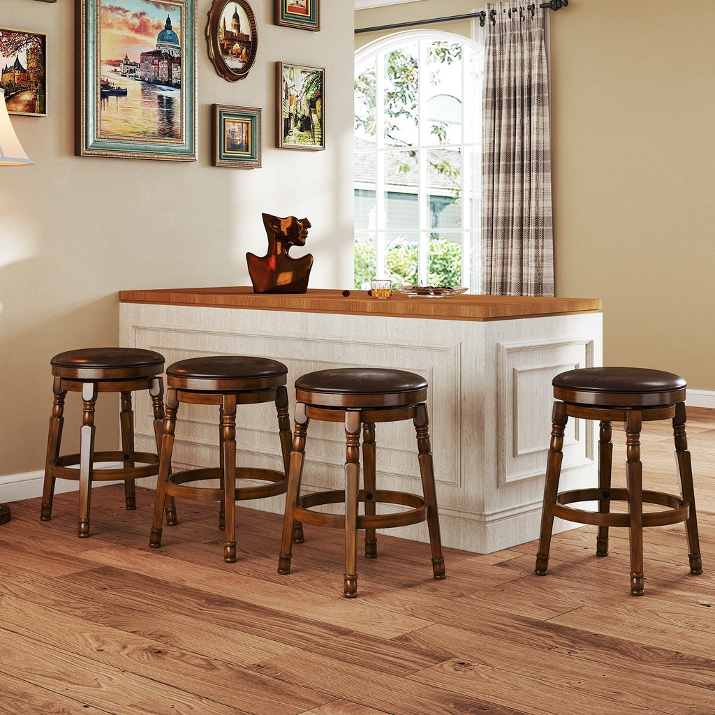 Set of 2 29-Inch Swivel Leather Padded Dining Bar Stools
