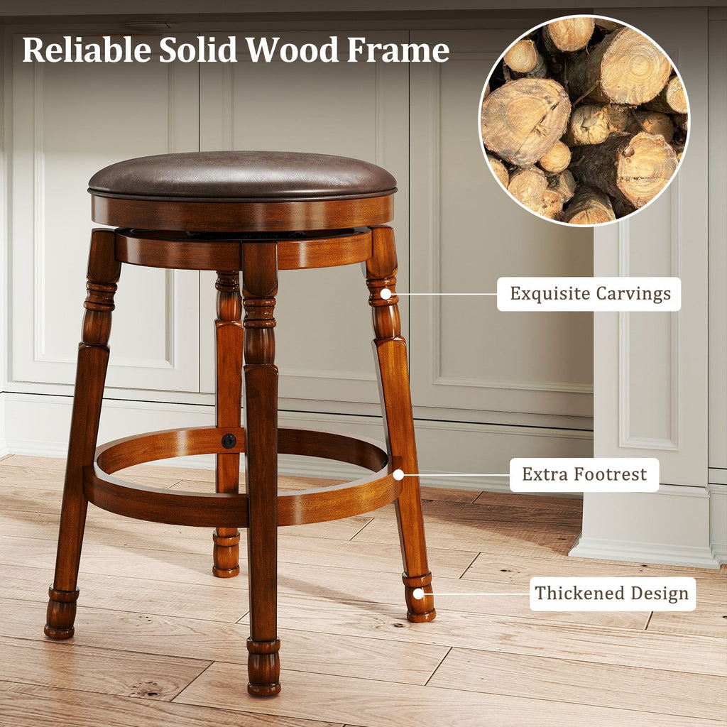 Set of 2 29-Inch Swivel Leather Padded Dining Bar Stools