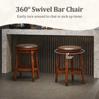 Set of 2 29-Inch Swivel Leather Padded Dining Bar Stools