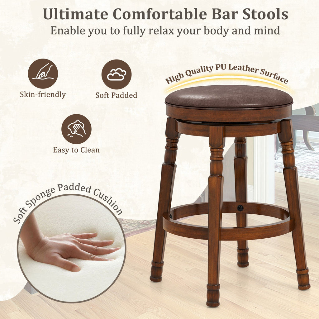 Set of 2 29-Inch Swivel Leather Padded Dining Bar Stools