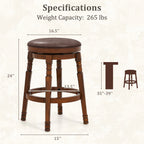Set of 2 29-Inch Swivel Leather Padded Dining Bar Stools
