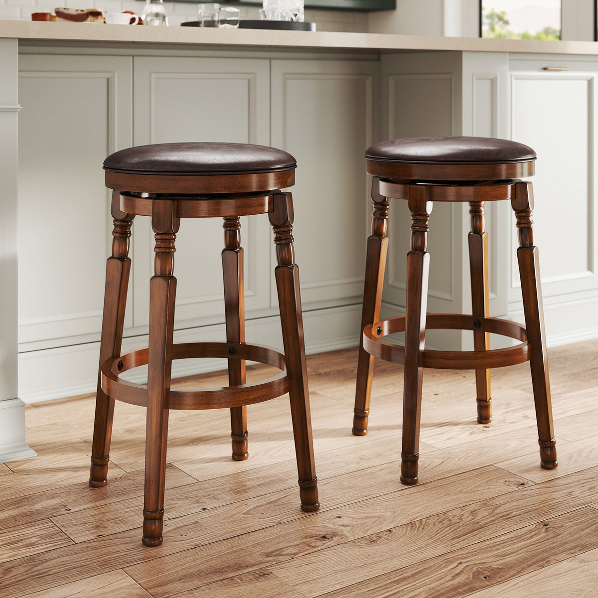 Set of 2 29-Inch Swivel Leather Padded Dining Bar Stools