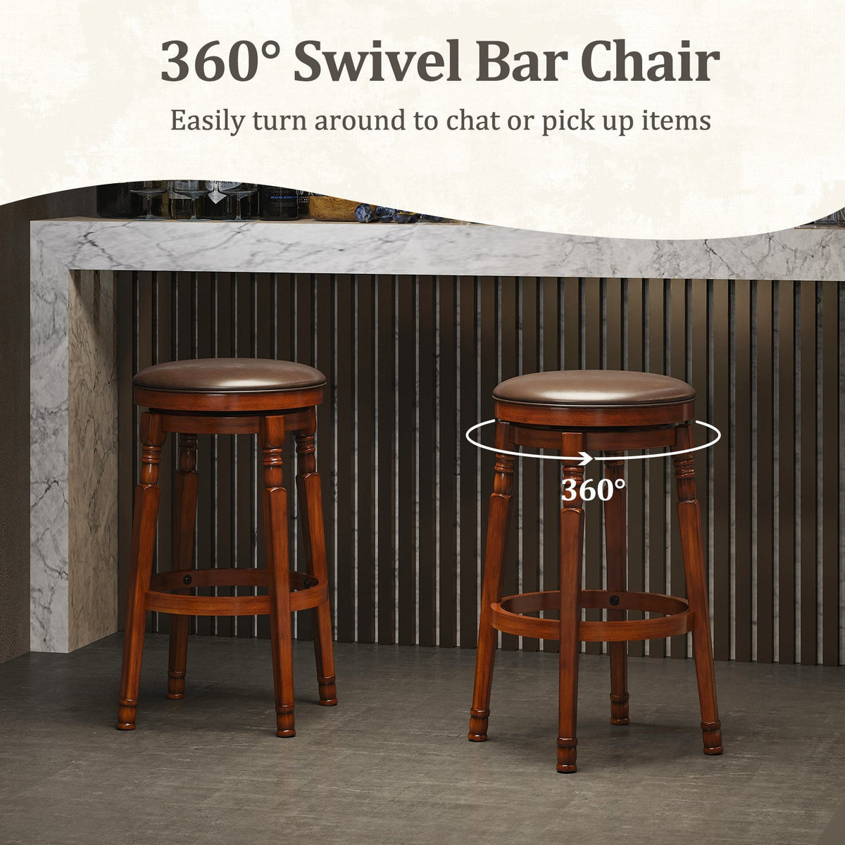 Set of 2 29-Inch Swivel Leather Padded Dining Bar Stools