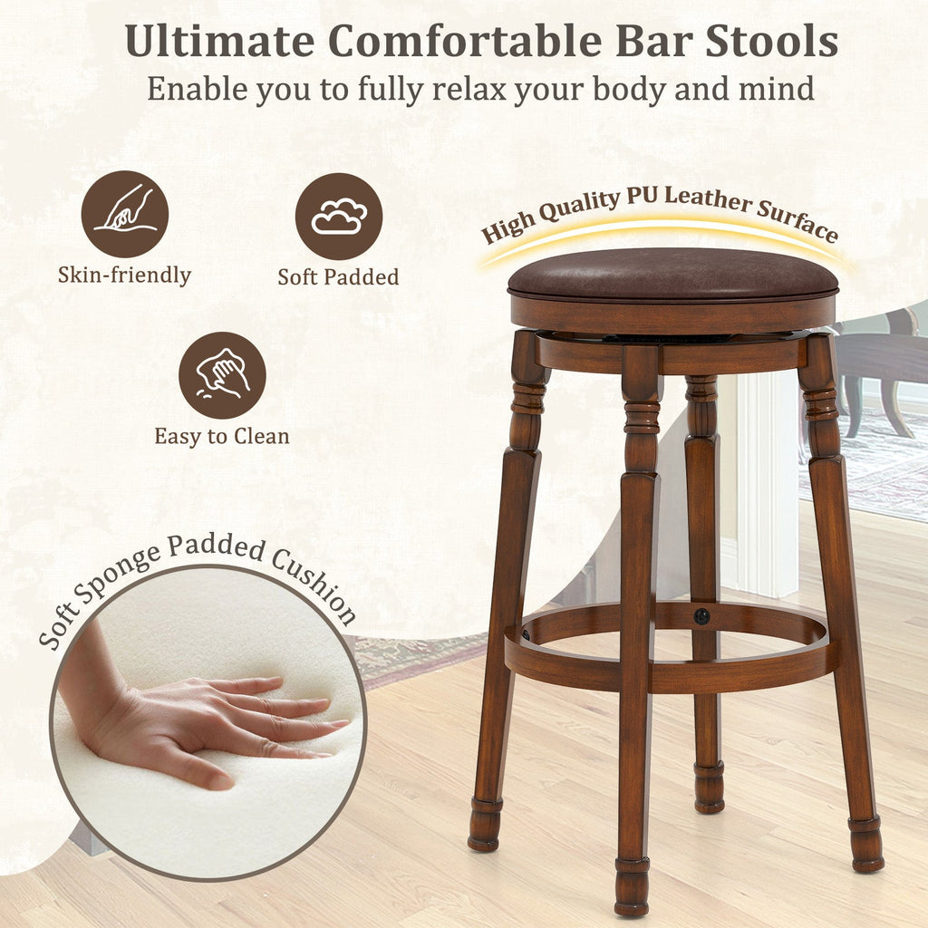 Set of 2 29-Inch Swivel Leather Padded Dining Bar Stools