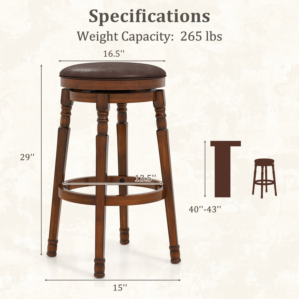Set of 2 29-Inch Swivel Leather Padded Dining Bar Stools