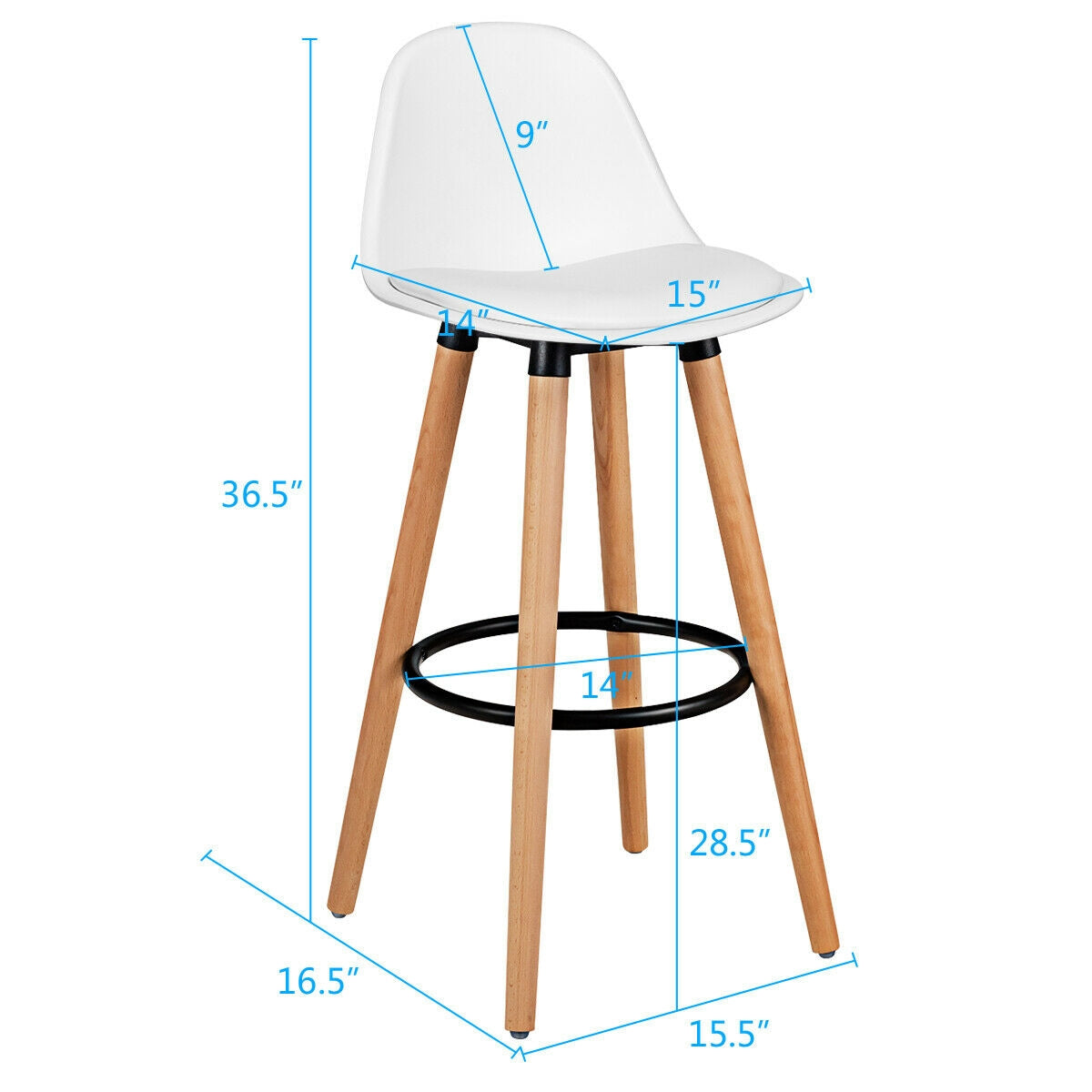 Mid-Century PU Upholstered Bar Stools - Set of 2