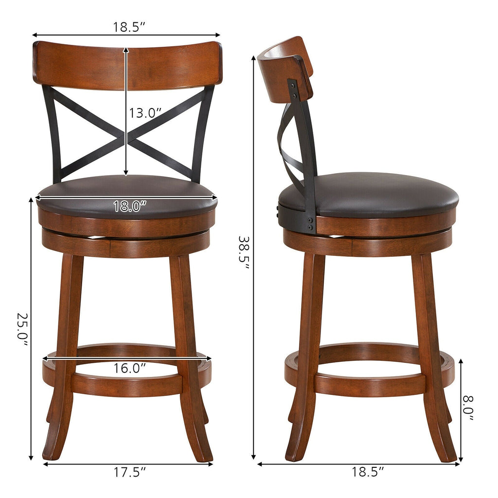 Swivel Bar Stools with Rubber Wood Legs - Set of 2