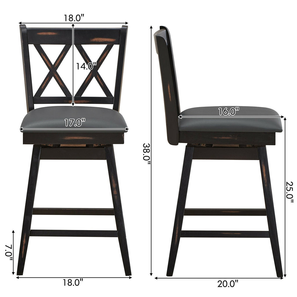2-Piece Swivel Counter-Height Bar Stools with Rubberwood Legs