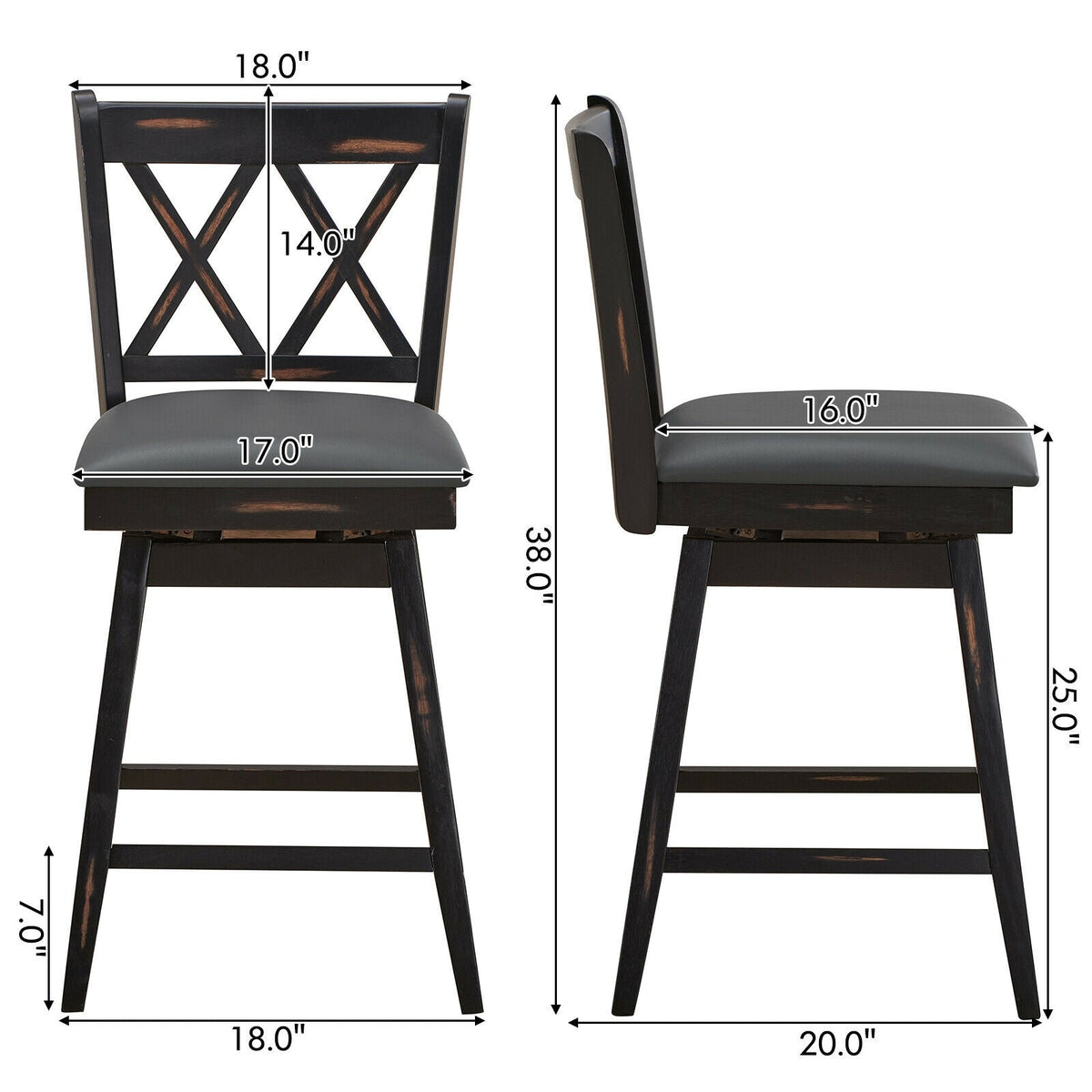 2-Piece Swivel Counter-Height Bar Stools with Rubberwood Legs