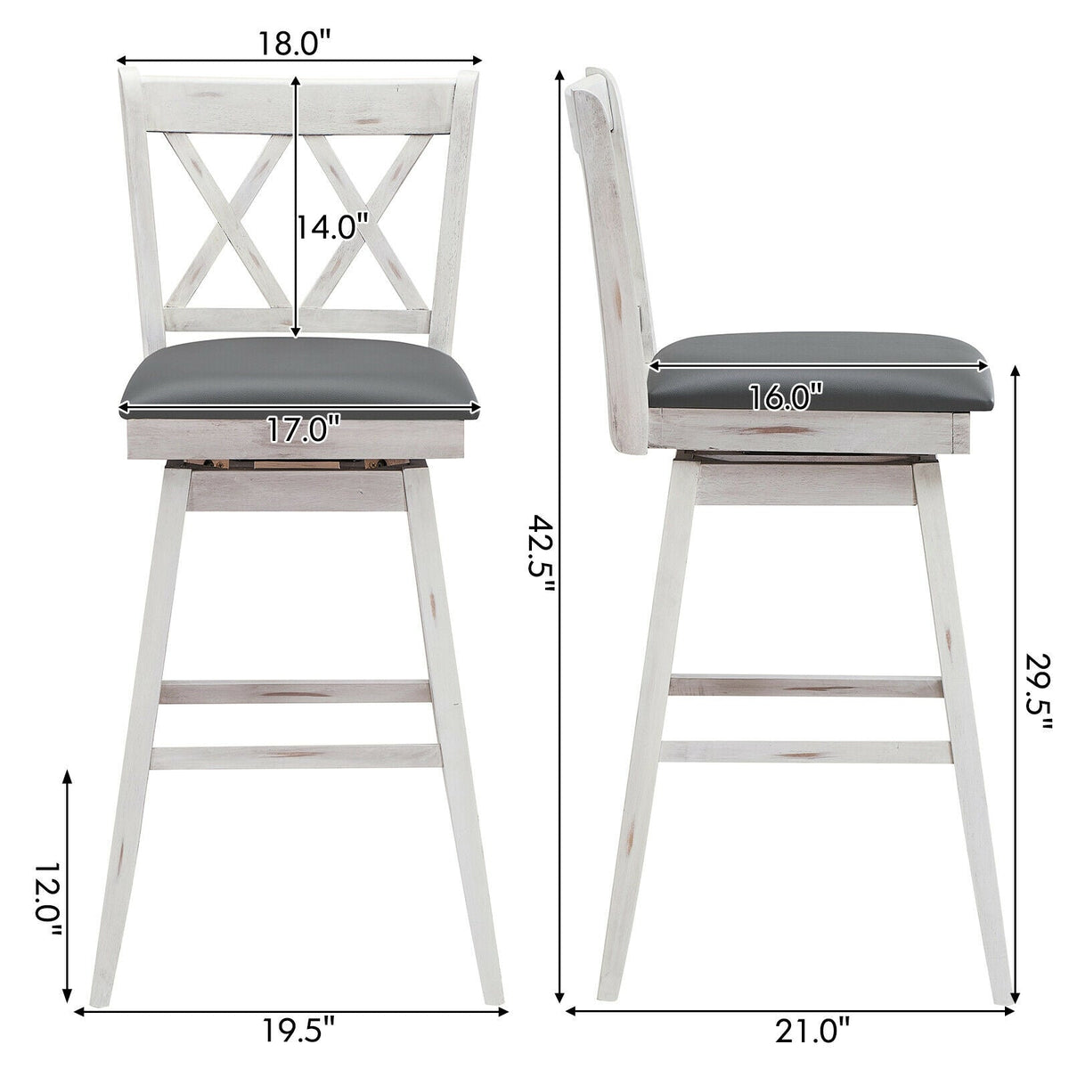 2-Piece Swivel Counter-Height Bar Stools with Rubberwood Legs