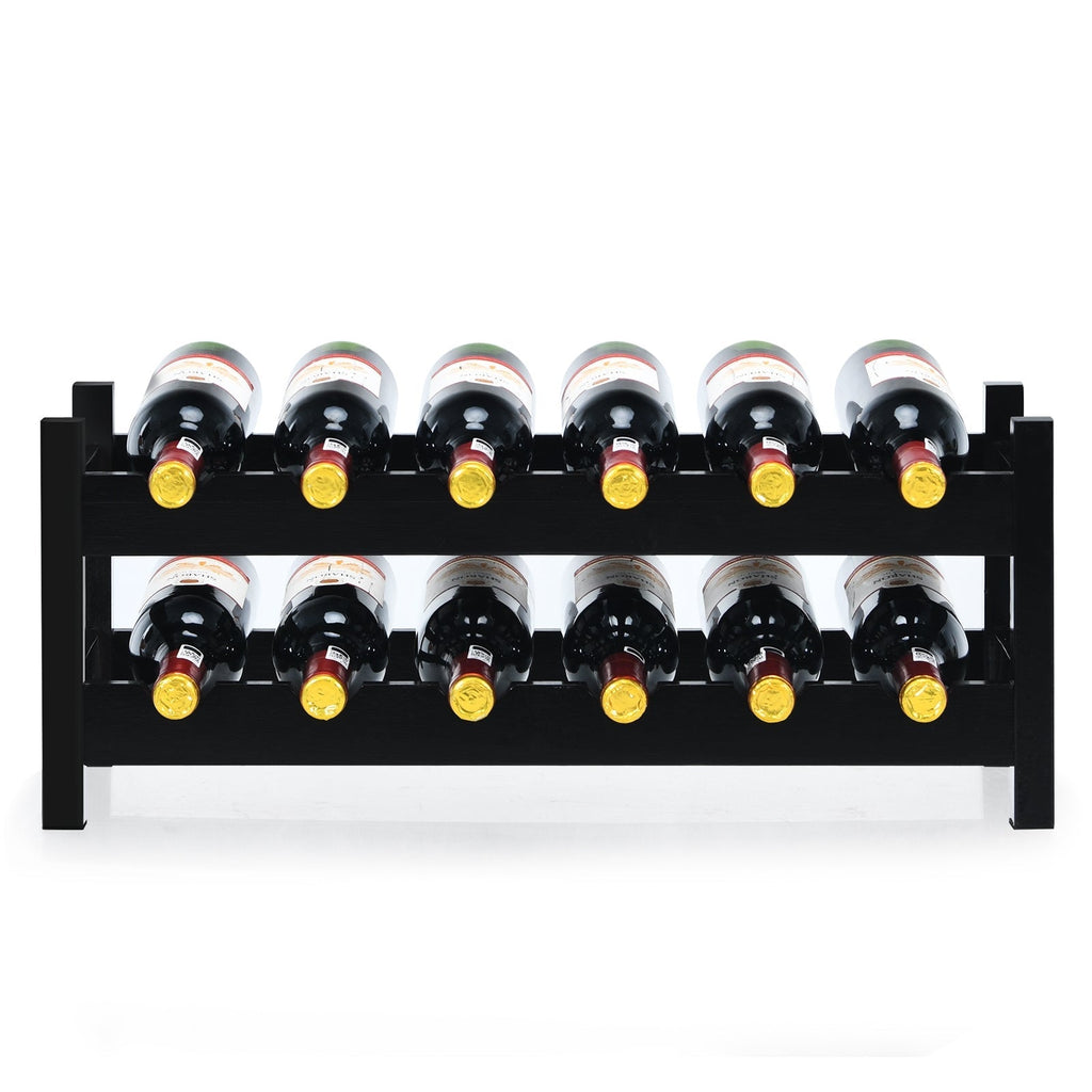 2-Tier 12 Bottles Bamboo Storage Shelf Wine Rack