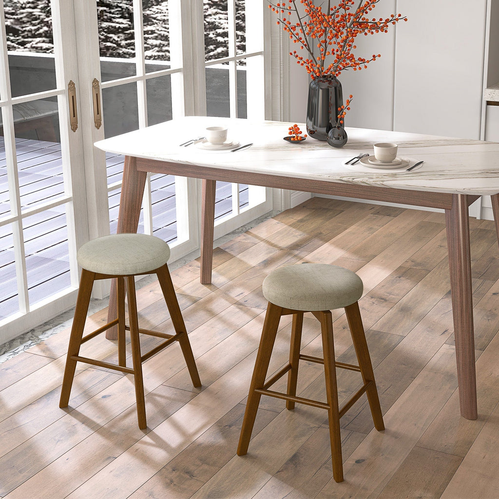 2-Piece Backless Swivel Bar Stools with Linen Seats