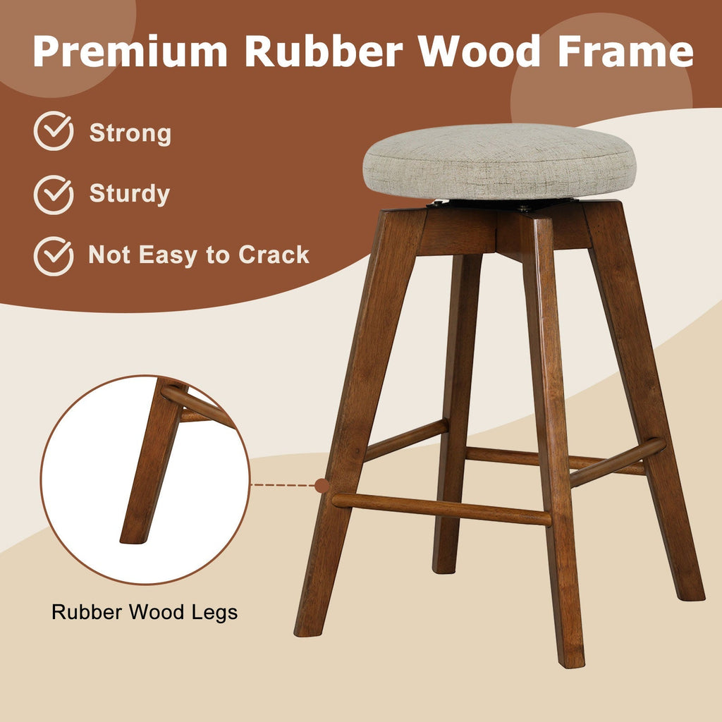 2-Piece Backless Swivel Bar Stools with Linen Seats