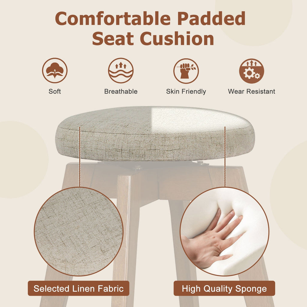 2-Piece Backless Swivel Bar Stools with Linen Seats