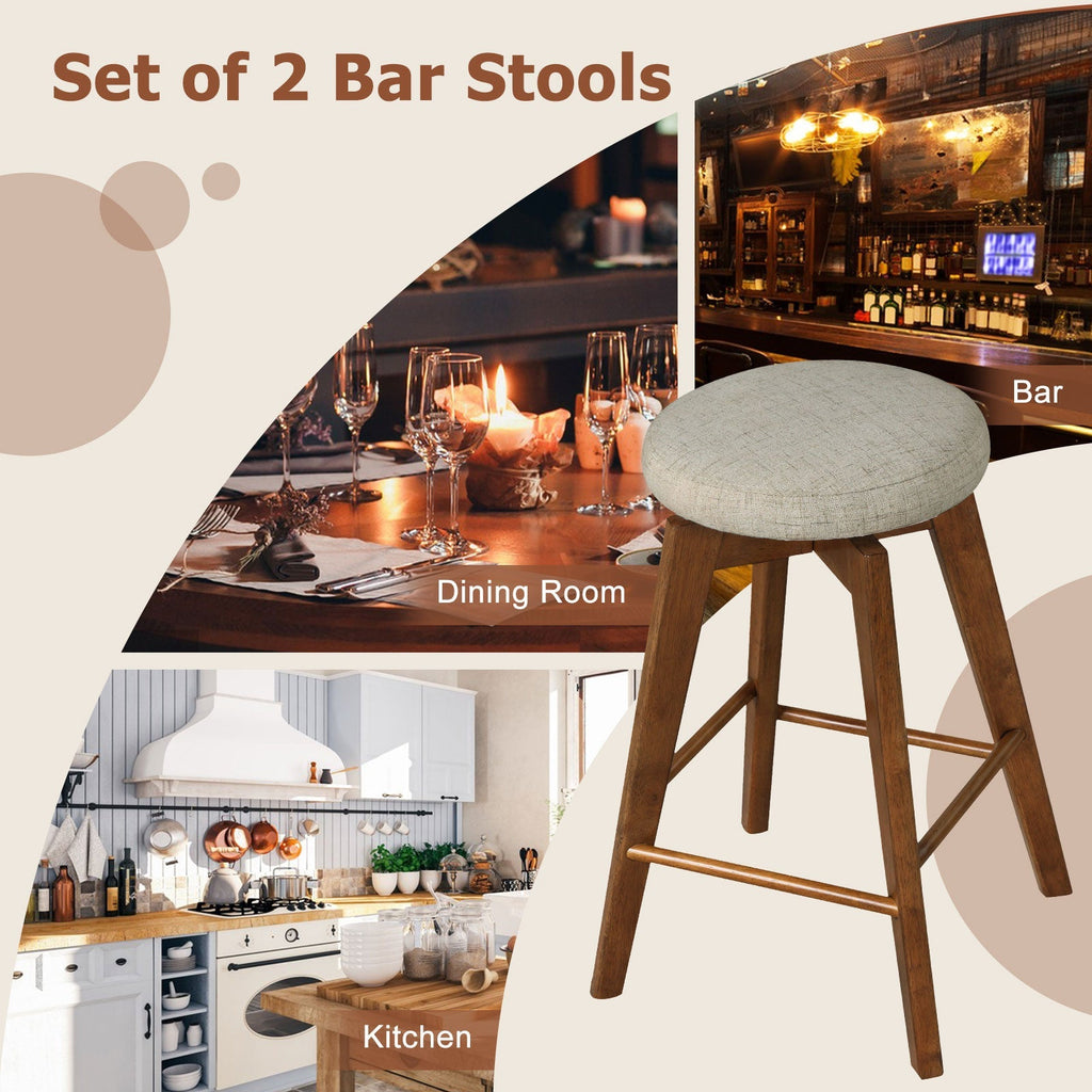 2-Piece Backless Swivel Bar Stools with Linen Seats