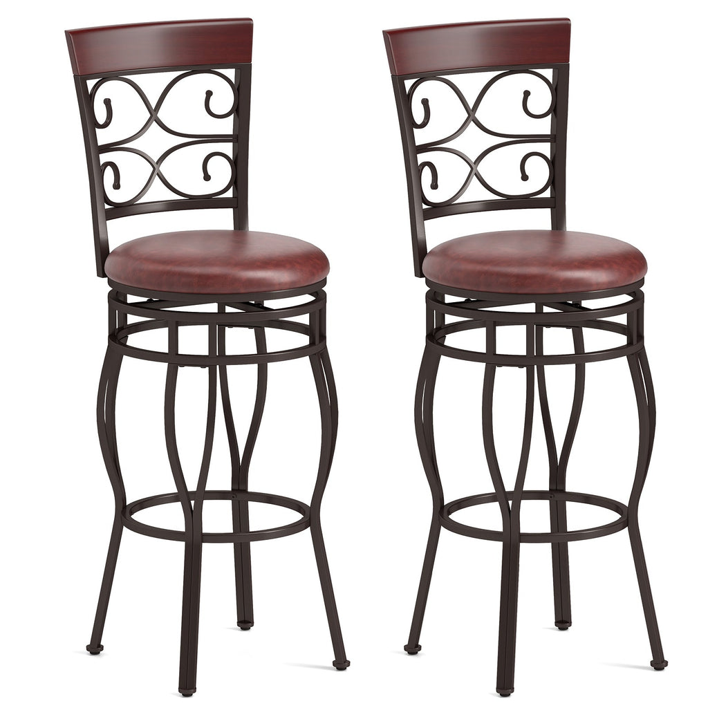 30 Inch 360° Swivel Bar Stools Set of 2 with Leather Padded Seat