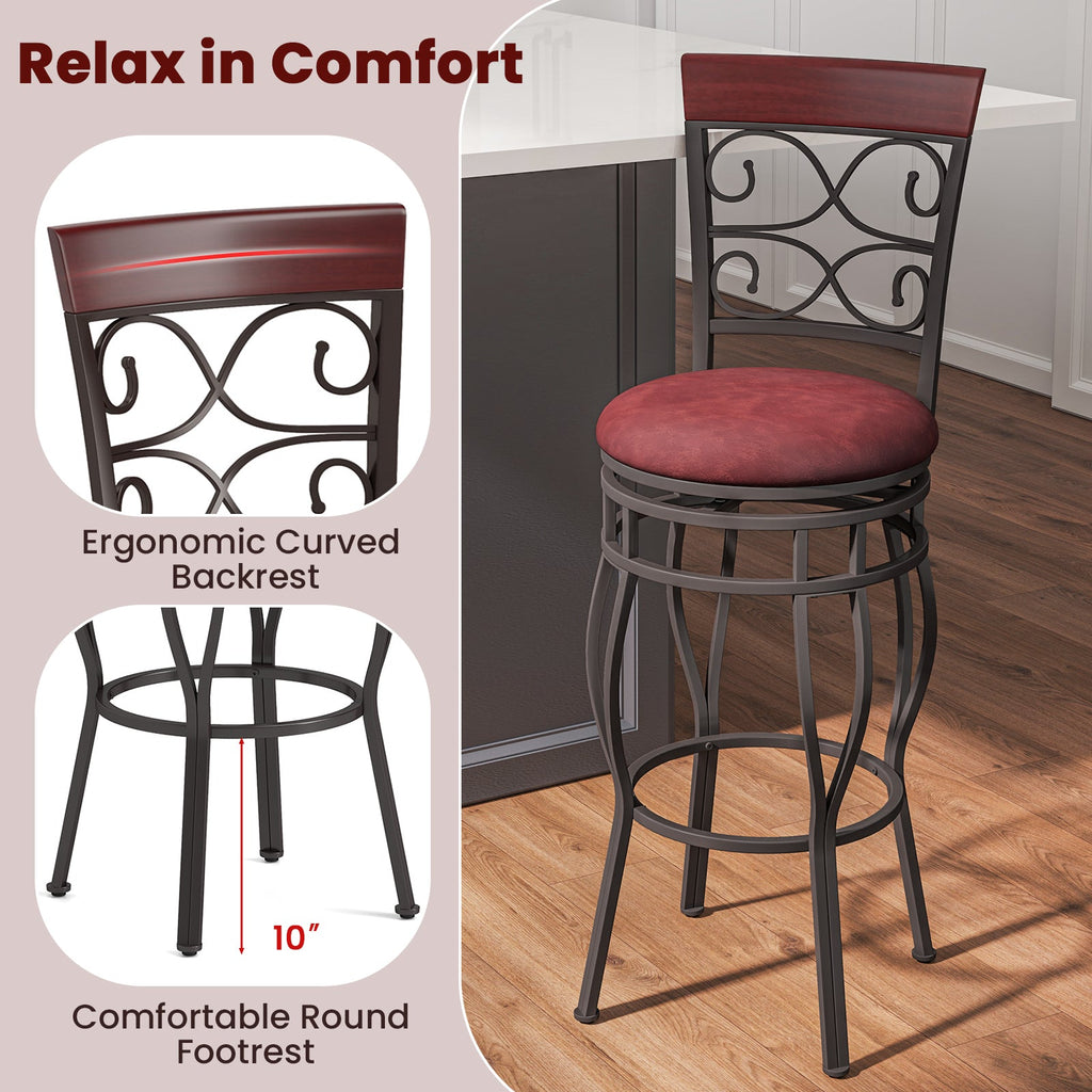 30 Inch 360° Swivel Bar Stools Set of 2 with Leather Padded Seat