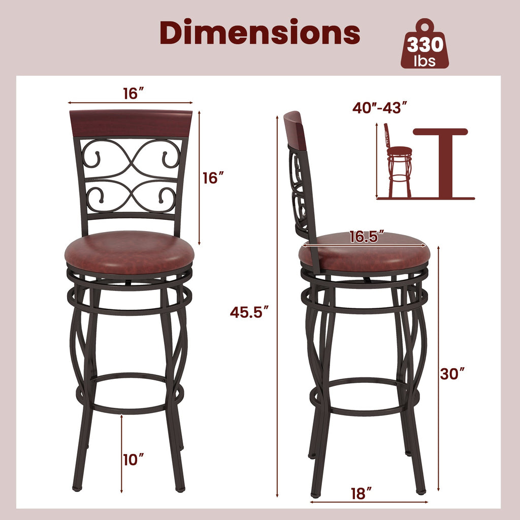 30 Inch 360° Swivel Bar Stools Set of 2 with Leather Padded Seat