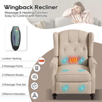 Vintage Wingback Recliner Chair With Massage And Heat