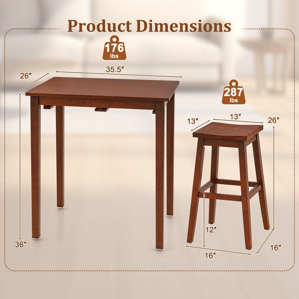 3-Piece Bar Table Set with Pub Table and 2 Saddle Stools