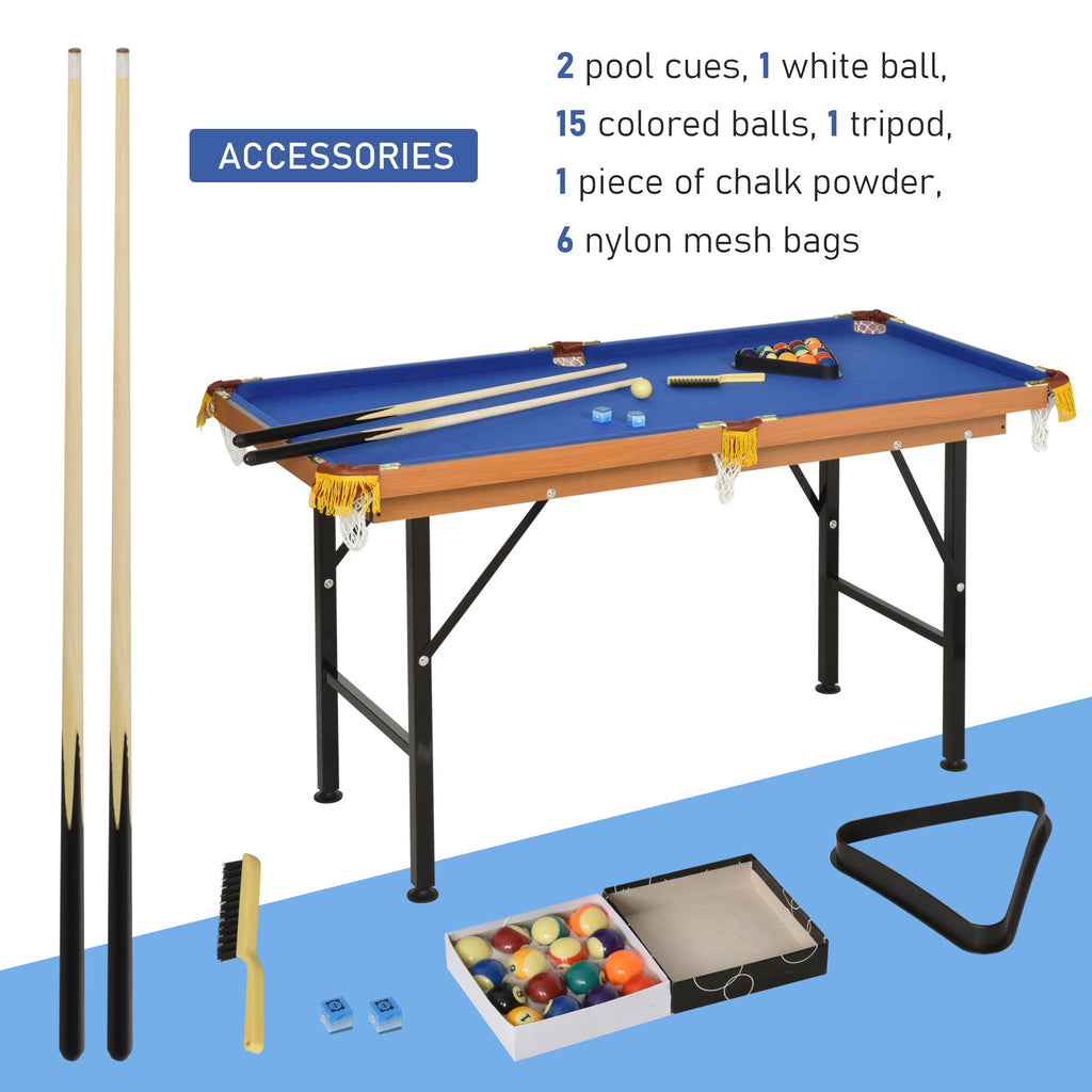 55 in Folding Pool Table | Blue Cloth & Accessories