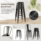 Set of 4 Bar Height Chairs Stackable Metal Bar Stools with Removable Backrest