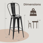 Set of 4 Bar Height Chairs Stackable Metal Bar Stools with Removable Backrest